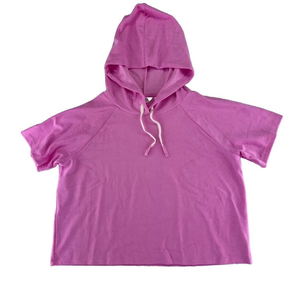 Candace Cameron Bure Terry Cloth Short Sleeve Beach Hoodie Sweater Large Pink